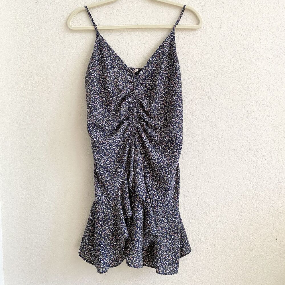 Lottie Moss Women’s Babydoll Mini‎ Rauched Dress Sleeveless Blue Floral Size M